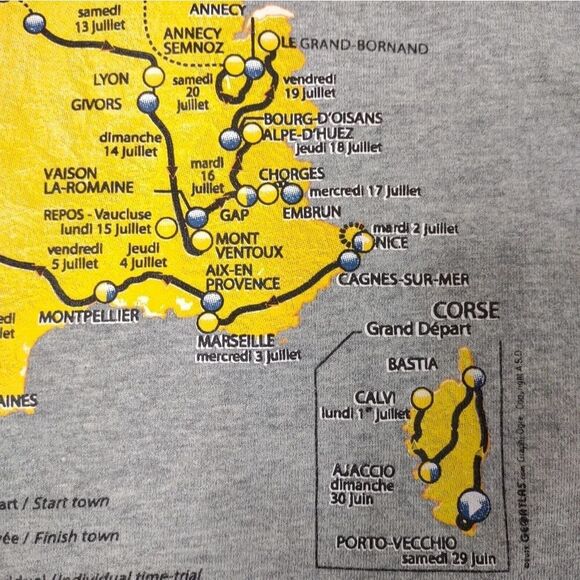 Paris Tour De France 2013 Race Map Gray and YellowShort Sleeve Tshirt si… - Picture 14 of 16